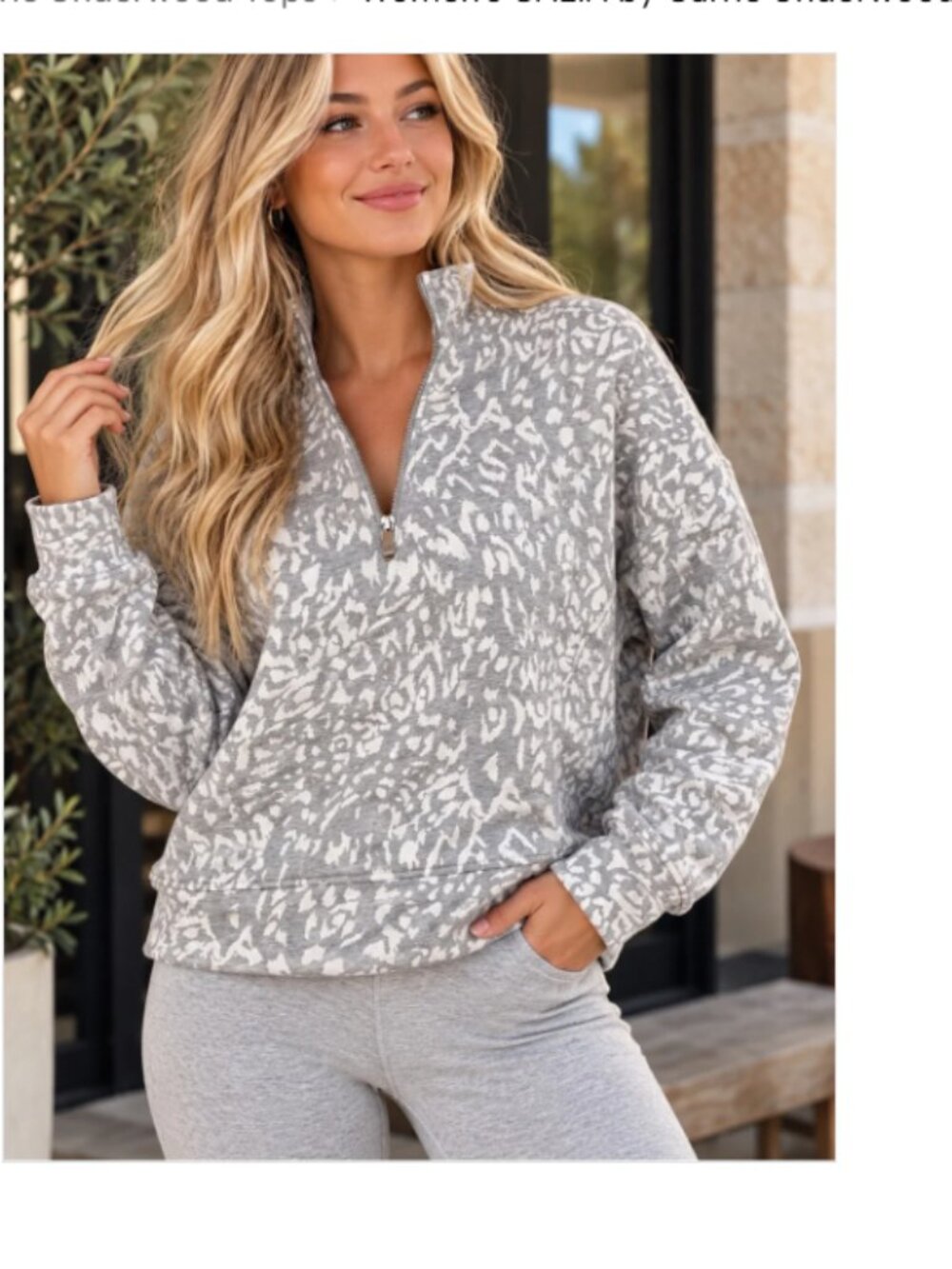 CALIA Soft Scuba Mock Neck 1/4 Zip Pullover Feline Print Cloud Cover small